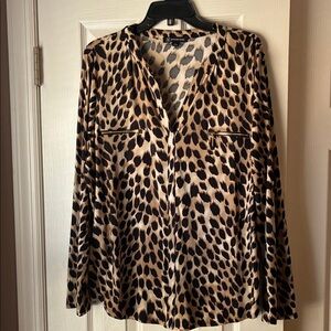 INC International Concepts Leopard Print Blouse - Tan & Black size xxl